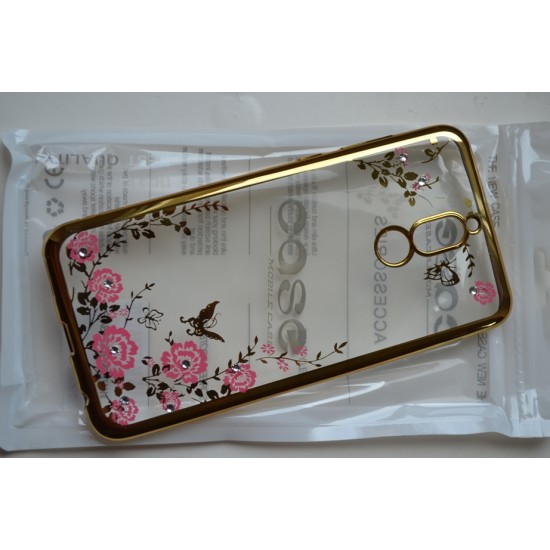 Huawei Mate 10 Lite silikoninis dėklas Flower, gold