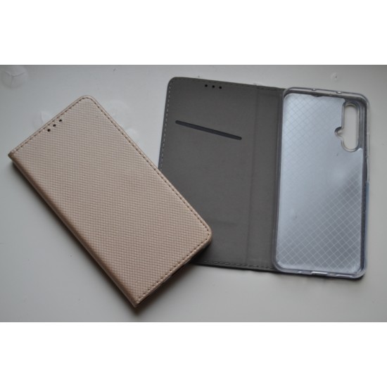 Huawei Nova 5T dėklas knygutė Magnet Book, auksinis
