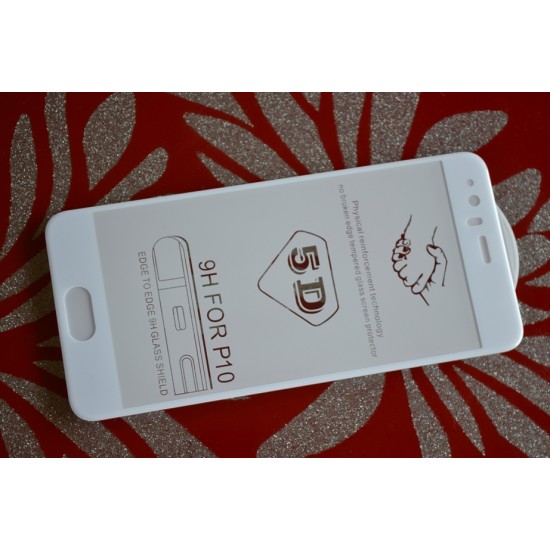 Huawei P10 Lite apsauginis ekrano stiklas su kraštais 5D, baltas