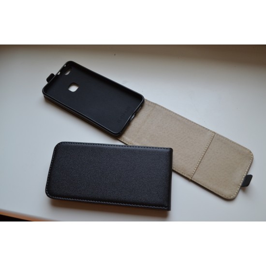 Huawei P10 Lite dėklas, atverčiamas vertikaliai, black