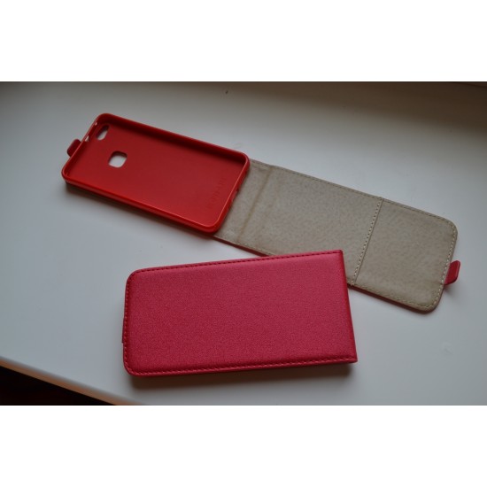 Huawei P10 Lite dėklas, atverčiamas vertikaliai, red