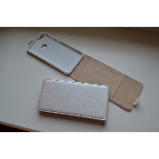 Huawei P10 Lite dėklas, atverčiamas vertikaliai, white