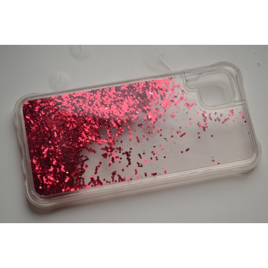 Huawei P40 Lite dėklas su judančiais blizgučiais, raudonas