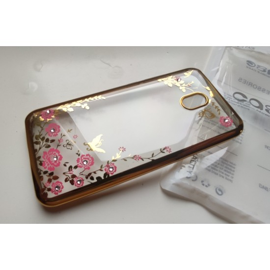 Xiaomi Redmi 8A silikoninis dėklas Flowers, rausvas
