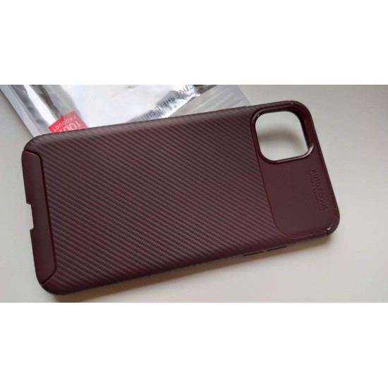 Apple iPhone 11 Pro Max silikoninis dėklas Carbon Style, rudas