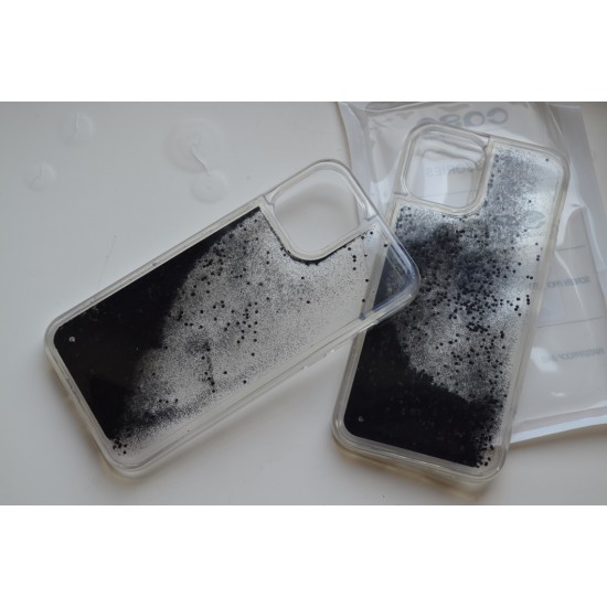 Apple iPhone 12 Pro Max dėklas su judančiais blizgučiais, juodas