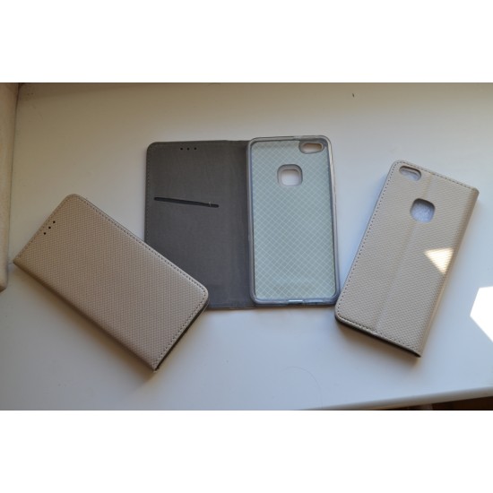 Huawei P10 Lite dėklas knygutė Magnet Book, gold