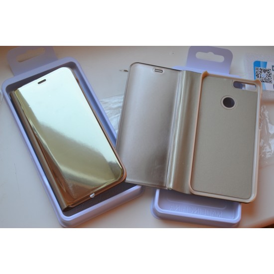Huawei Honor 9 Lite dėklas knygutė Clear Case, auksinis