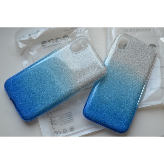 Huawei Y5 2019 / Honor 8S dvispalvis silikoninis dėklas su žėručiu, mėlynas