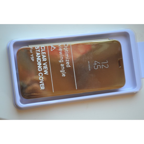 Huawei Y5p dėklas knygutė Clear View, auksinis