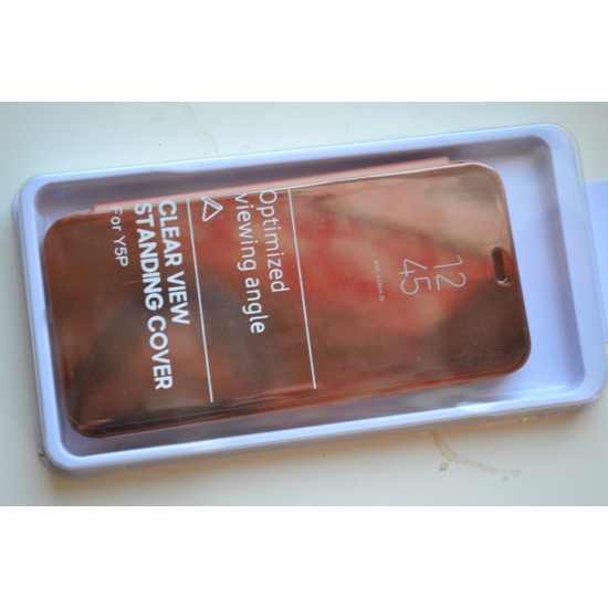 Huawei Y5p dėklas knygutė Clear View, rausvai auksinis