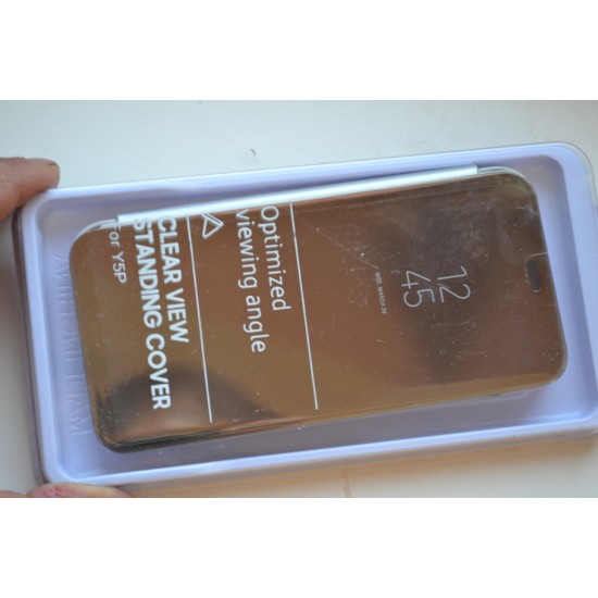 Huawei Y5p dėklas knygutė Clear View, sidabrinis