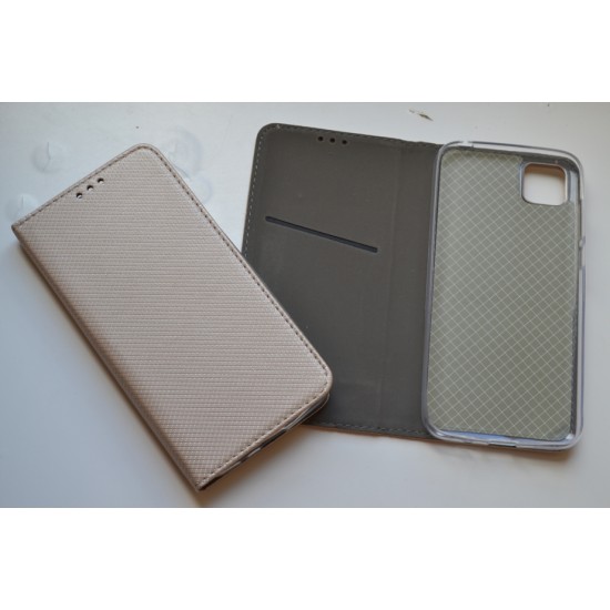 Huawei Y5p dėklas knygutė Magnet book, auksinis