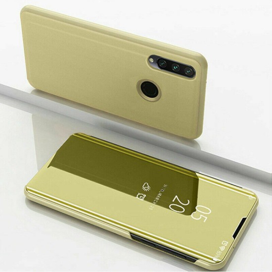 Huawei Y6p dėklas knygutė Clear View, auksinis