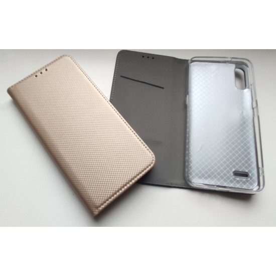 LG K22 dėklas knygutė Magnet Book, auksinis