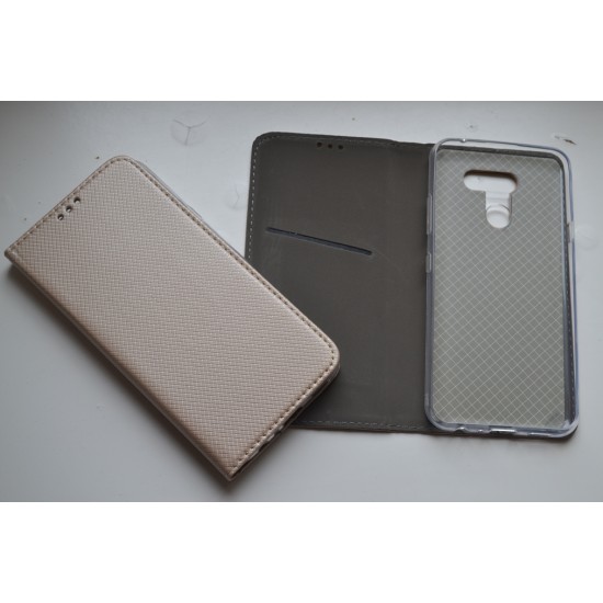 LG K40S dėklas knygutė Magnet Book, auksinis