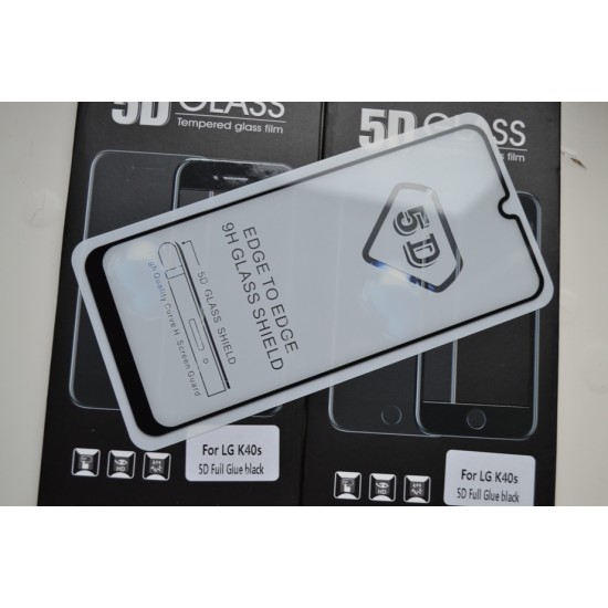 LG K40S pilnas apsauginis ekrano stiklas su kraštais 5D, juodas
