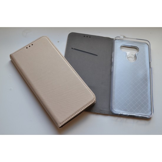 LG K50S dėklas knygutė Magnet Book, auksinis