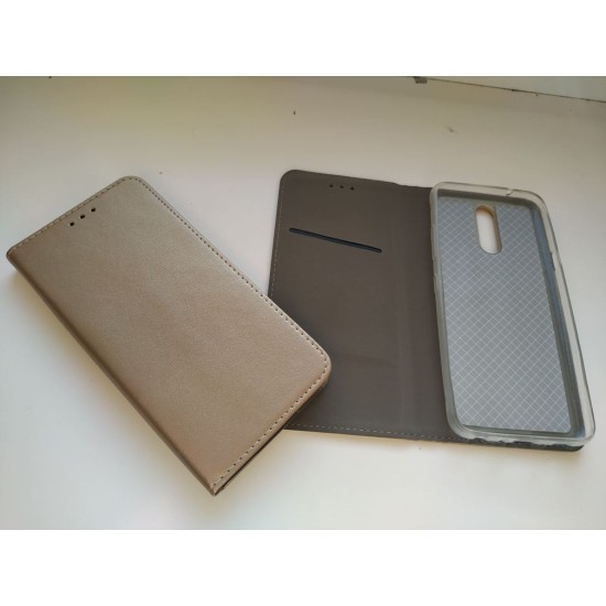 LG K40 atverčiamas dėklas knygutė su paslėptu magnetuku, auksinis