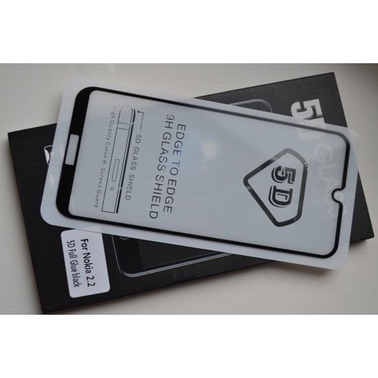 Nokia 2.2 pilnas apsauginis ekrano stiklas 5D, juodas