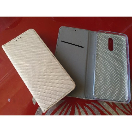 Nokia 3.2 atverčiamas dėklas knygutė MagnetBook, gold