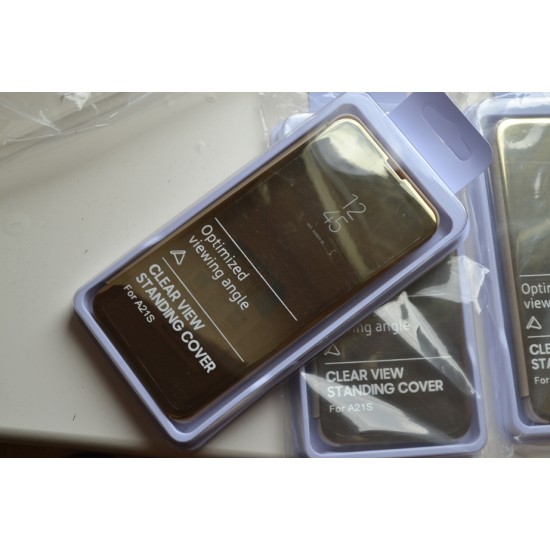 Samsung Galaxy A21s dėklas knygutė Clear View, auksinis