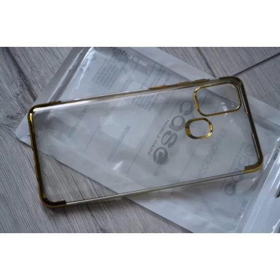 Samsung Galaxy A21s silikoninis dėklas auksinės spalvos rėmeliu