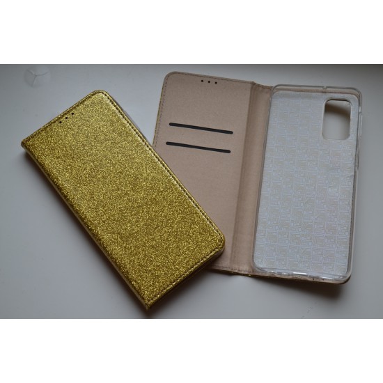 Samsung Galaxy A32 5G dėklas knygutė Shine, auksinis