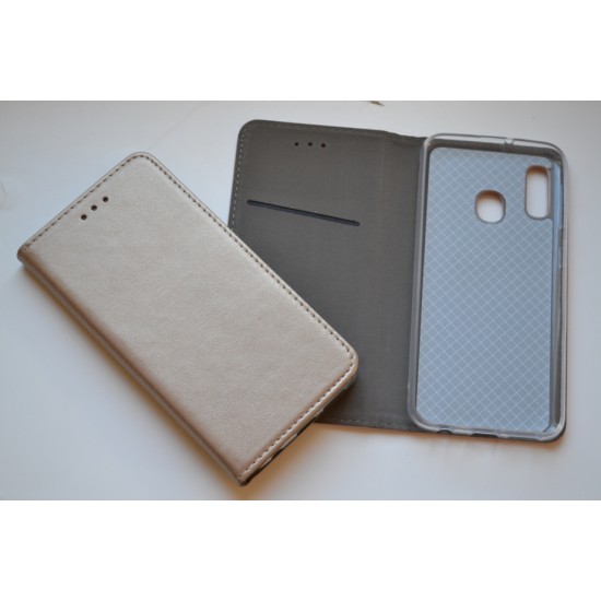 Samsung Galaxy A20e dėklas knygutė Magnetic, auksinis