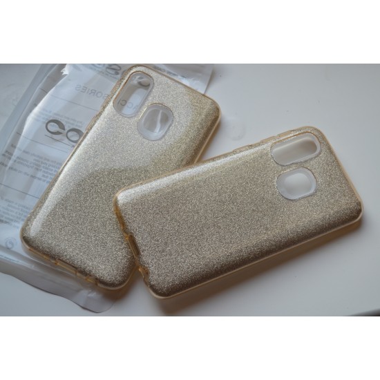 Samsung Galaxy A40 blizgus silikoninis dėklas su žėručiu Shine, gold