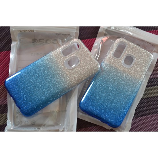 Samsung Galaxy A40 dvispalvis silikoninis dėklas su žėručiu, blue