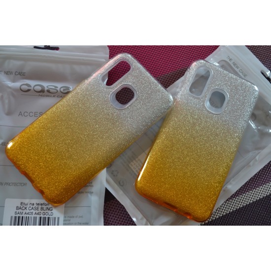 Samsung Galaxy A40 dvispalvis silikoninis dėklas su žėručiu, gold