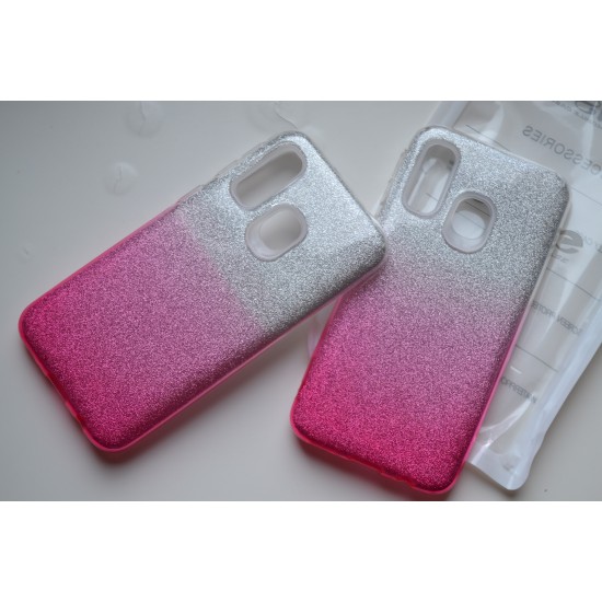 Samsung Galaxy A40 dvispalvis silikoninis dėklas su žėručiu, pink