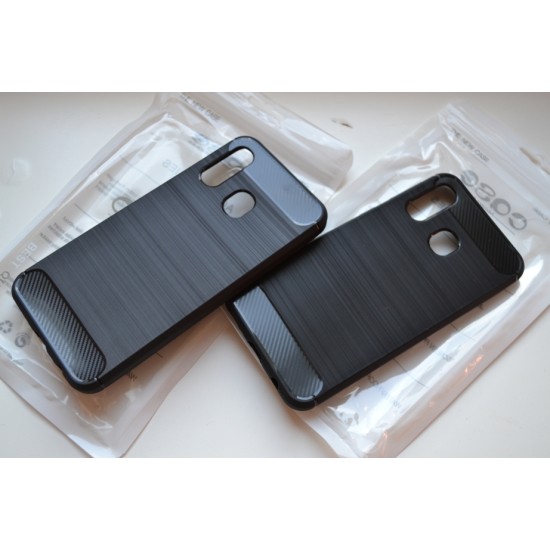 Samsung Galaxy A40 silikoninis dėklas Carbon Style, juodas