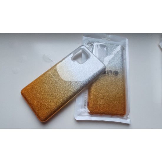 Samsung Galaxy A42 5G dvispalvis silikoninis dėklas su žėručiu, auksinis