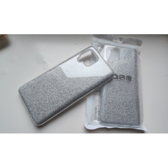 Samsung Galaxy A42 5G silikoninis dėklas su žėručiu, sidabrinis