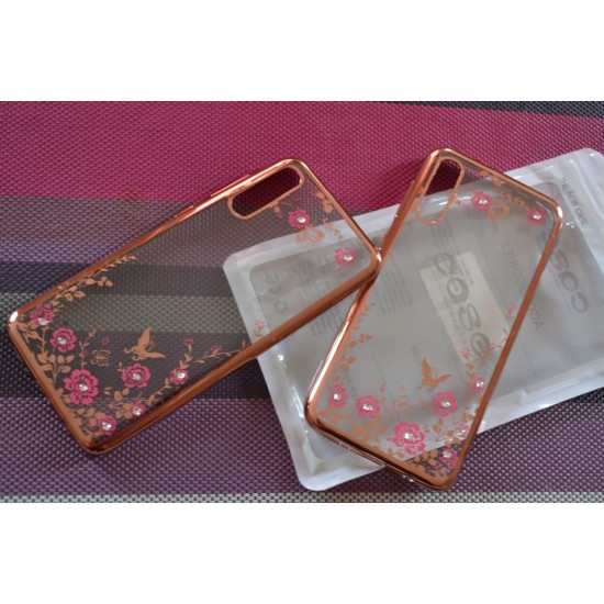 Samsung Galaxy A70 silikoninis dėklas Flowers, rausvas