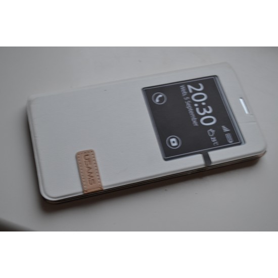 Samsung Galaxy S6 Edge+ Plus dėklas knygutė su langeliu, baltas