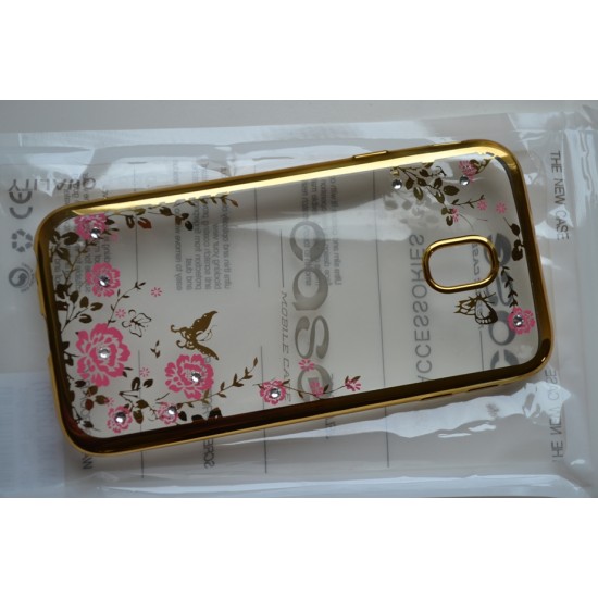 Samsung Galaxy J3 (2017) silikoninis dėklas Flower, gold
