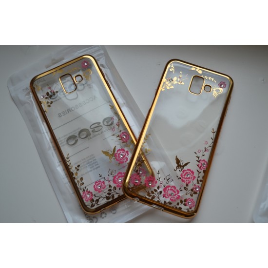 Samsung Galaxy J6+ Plus silikoninis dėklas Flower, auksinis