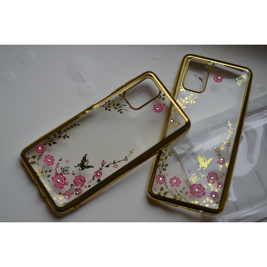Samsung Galaxy M31s dėklas nugarėlė Flowers, auksinis