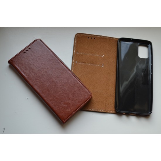 Samsung Galaxy M51 odinis dėklas knygutė, rudas