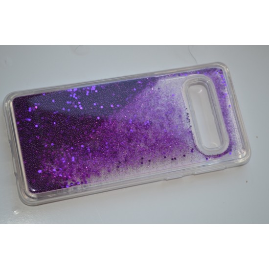 Samsung Galaxy S10 dėklas su judančiais blizgučiais, violetinis