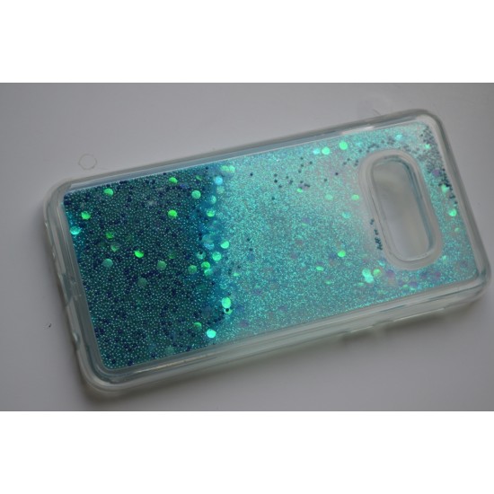 Samsung Galaxy S10e dėklas su judančiais blizgučiais, mėlynas