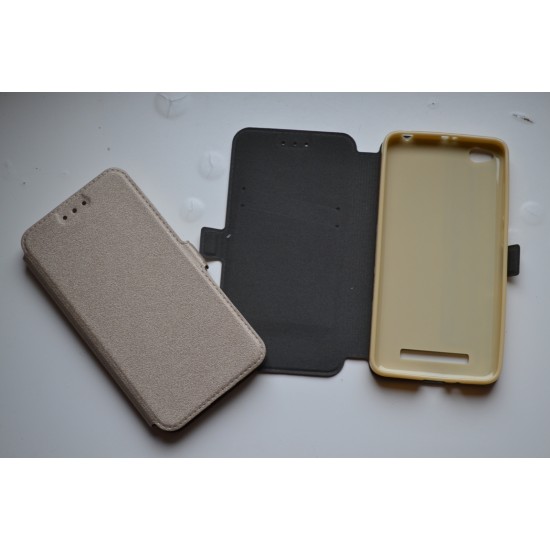 Xiaomi Redmi 4A dėklas knygutė Pocket Book, auksinis