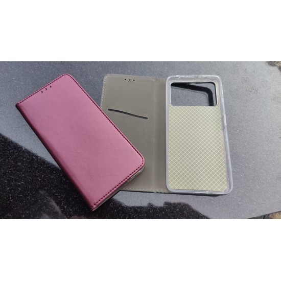 Xiaomi Poco X4 Pro 5G dėklas knygutė, bordo