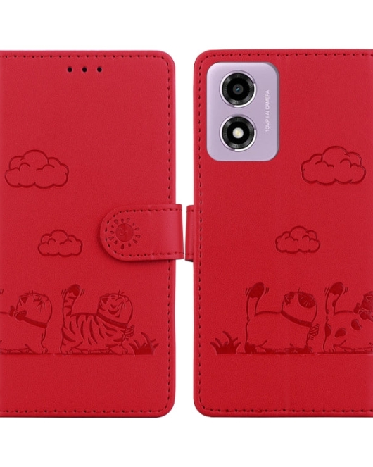 Motorola Moto G04 / G04s / E14 Cute Cats RFID Leather Phone Case(Red)