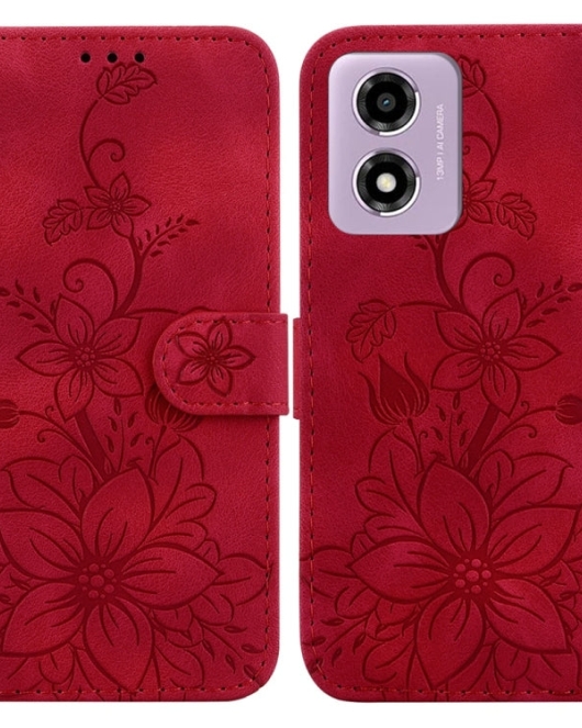 Motorola Moto G04 / G04s / E14 Lily Embossed Leather Phone Case(Red)