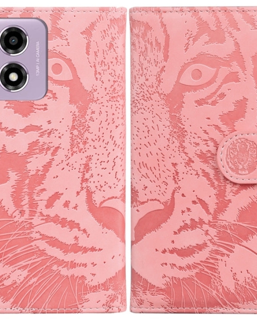 Motorola Moto G04 / G04s / E14 Tiger Embossing Pattern Leather Phone Case(Pink)