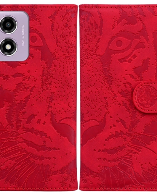 Motorola Moto G04 / G04s / E14 Tiger Embossing Pattern Leather Phone Case(Red)